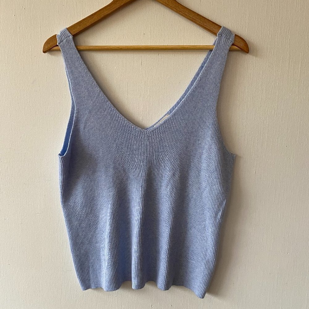 Thread & Supply Sleeveless Sweater Womens Large Blue Ribbed Y2K Preppy Coastal
